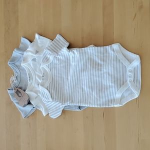 NWT Rabbit + Bear "Locally Grown" 3-Pack Organic Cotton Bodysuits Sz 6-9M